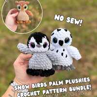 3-in-1 Snow Birds, Owl and Penguin Palm Plushies, No Sew Crochet Pattern (PDF Pattern)