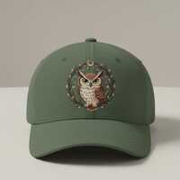 Custom Owl Embroidered Dad Hat &ndash; Woodland Bird Cap &ndash; Forest Nature Wreath Design &ndash;