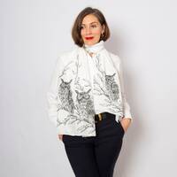 Horned Owl Hand Painted Silk Scarf Bird Print White Shawl Owl Christmas Gift 69X22