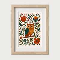 Nordic Folk Owl Printable | Scandinavian Floral Wall Art