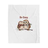 Cozy Owls Illustration Velveteen Plush Blanket | cute winter animal, woodland creature