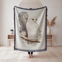 Edward Lear Snowy Owl Woven Blanket, Snowy Owl Art Tapestry Throw, Classic Wall Decor, Art Lover Gif