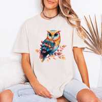 Colorful Owl Art Shirt, Folk Art Bird Nature Tee