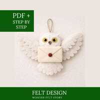 Felt Wizard Owl Sewing Pattern, Felted Animals, Felt Christmas Ornaments, Felt Christmas Tree Decor,