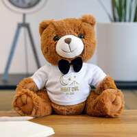 Night Owl Teddy Bear Plush with T-Shirt | Cute Brown Stuffed Animal