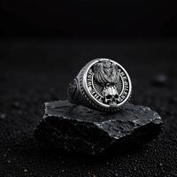 Owl Skull Ring: Silver Masonic Compass, Gothic Statement