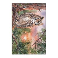 Great Horned Owl Sunset Area Rug | Pine Tree Woodland Decor