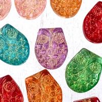 20 glass owl beads with gold wash, 18.5x15mm, random mixed colors, 1.2mm hole (A0026)