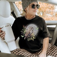 MYSTICAL OWL and Luna Moth T-shirt, Forest Bird shirt, Wildlife Tee, Nature inspired Shirt, Cottagec
