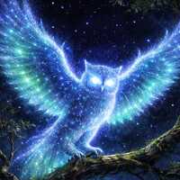Celestial Owl Watcher &ndash; Starry Owl Wall Art, Cosmic Spirit Animal, Blue Green Night Sky Guardi