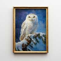 Printable Snowy Owl Winter Portrait - Moody Wildlife Wall Art, Rustic Nature Decor, Realistic Owl Pa