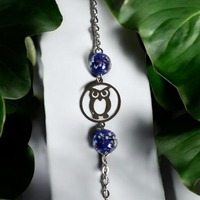 Bracelet hiboux acier et perles bleu en verre
