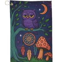 Purple Owl Night Dream Disc golf towel | dreamcatcher, mushrooms, crescent moon