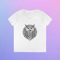 Celtic Owl Knotwork V-Neck T-Shirt | Nordic Tribal Owl Tee