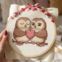 Valentine Owl Love Cross Stitch Pattern: Sweet Owl Couple with Heart Embroidery PDF