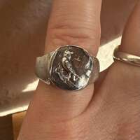 Owl Signet ring sterling and fine silver  - size L