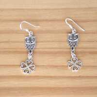 Sterling silver owl and four-leaf clover earrings, Double lucky charm