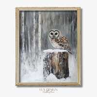 Winter Owl Painting &ndash; Rustic Farmhouse Style Wall Art (Digital Print) 34