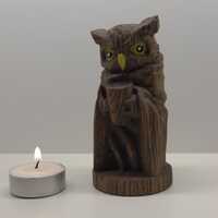 Wooden Owl with Coffee Cup