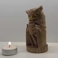 Wooden Owl with Coffee Cup