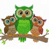 3 Cute Owls Embroidery Design - Machine Embroidery Pattern for Hoodies & Jackets - Digital File