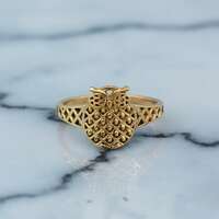 Gold Owl Statement Ring, Dainty Polished Brass Wisdom Jewelry, Intricate Lattice Band