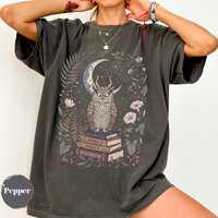 Mystical Owl Night Reader Sweatshirt, Witchy Moon and Stars Tee, Celestial Book Lover T-Shirt, Dark 