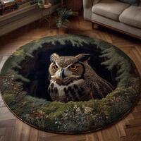 Mystic Owl Forest Round Mat &ndash; Cozy Wildlife Home Decor