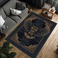 Gothic Owl Rug, Dark Academia Area Rug, Vintage Gothic Owl Carpet, Luxury Black Gold Gothic Rug, Vic