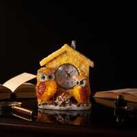 Amber Owl Desk Clock &ndash; Handcrafted Baltic Amber Decorative Clock, Symbol of Wisdom & Knowl