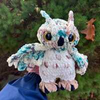 Brown and Green Camouflage Tie-Dyed Owl Amigurumi Plushie: Quality Handmade Crochet Toy
