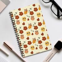 Owl Floral Leaf Pattern Journal Spiral Notebook