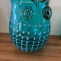 Murano-Style Art Glass Owl Vase | Hand Blown Turquoise Blue Italian-Style Glass | Vintage Statement 