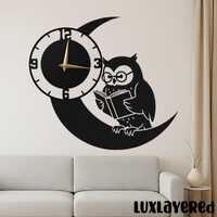 Owl Metal Wall Clock: Moon Wall Art, Library Decor, Owl Lover Gift