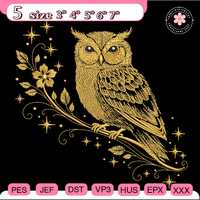 Golden Owl Embroidery File, Magic Owl Embroidery Design, Starry Constellations & Natural Motifs 