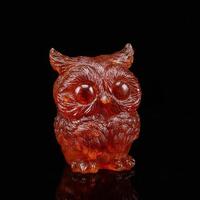 Amber Owl Figurine | Small Owl Souvenir with Natural Baltic Amber | Animal Statue