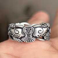 925 Sterling Oxidized Owl Band Ring, Nature-Inspired Jewelry Symbol of Wisdom for Men Women
