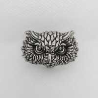 Pewter Pin Eagle Owl Head, Hand Cast Detailed Bird of Prey Brooch