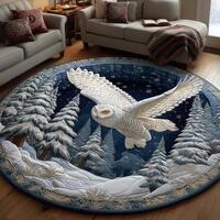 Snowy Owl Round Area Mat &ndash; Winter Forest Cozy Home Decor