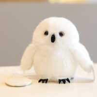 White Plush Owl Figurine 13cm Cute Soft Faux Fur Owl Decoration Mini Animal Home Decor Gift for Nurs