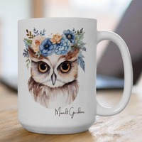 Floral Crown Owl Mug | Ceramic Owl with Flower Crown Coffee Cup