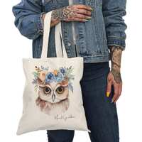 Floral Crown Owl Tote Bag | Watercolor Woodland Bird Illustration