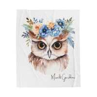 Floral Owl Velveteen Plush Blanket | Watercolor Woodland Bird Throw