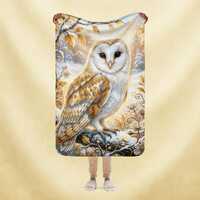 Snowy Barn Owl Sherpa Blanket, Cottagecore Throw, Cozy Fall Winter Cover, Woodland Bird Gift for Nat
