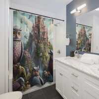 Owl Kingdom Shower Curtain | Forest Owl Illustration, Whimsical Decor, Gift for Couples, Home Access