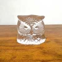 Vintage Nybro Crystal Sweden Owl Sculpture, Scandinavian Glass Figurine, Clear Crystal Paperweight, 
