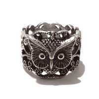 Vintage Silver Tone Ornate Owl Ring Size 7