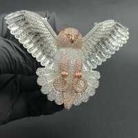 Iced Out Moissanite Owl Pendant: Two Tone 14K Gold Plated, Hip Hop Jewelry