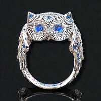 Men’s Owl Ring – 925 Sterling Silver Blue Stone Statement Ring | Luxury Animal Ring for
