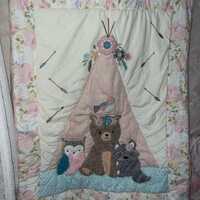 Baby Blanket Fuzzy Bear Owl Raccoon Pink Tent Floral Flowers Trim Dots  Pastel Aqua Green Leaves Arr